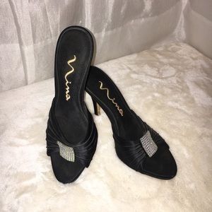 Black Satin Nina Heels